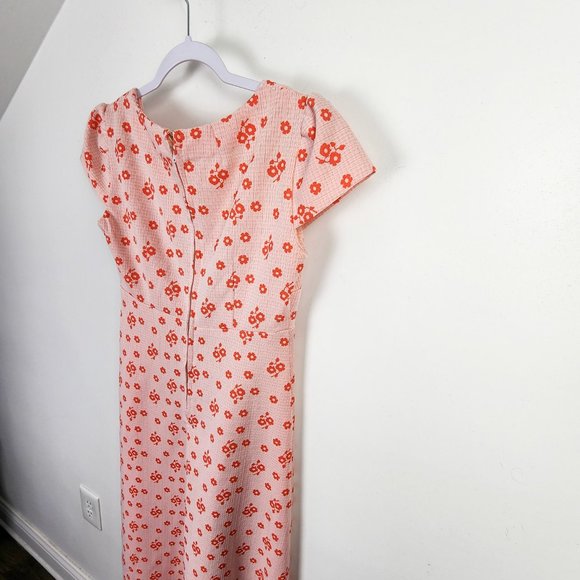 Handmade Pink and Orange Modest Prairie Midi Length Floral Print Dress Medium - Picture 10 of 12